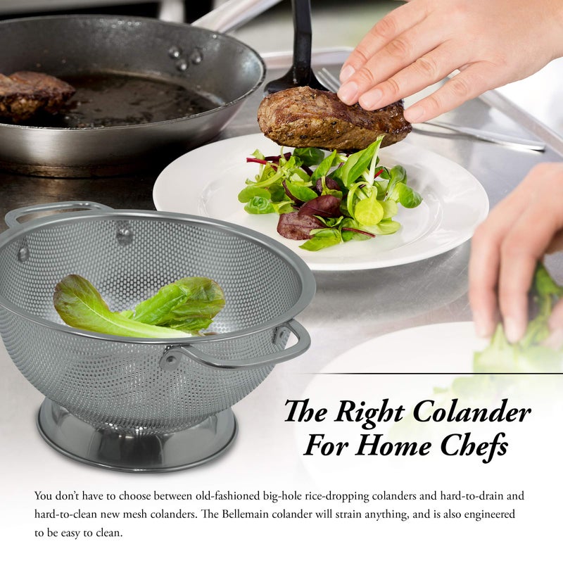 Bellemain 3 Qt Metal Colander with Handle | Pasta, Spaghetti, Berry, Fruit, Vegetable, Kitchen Food Strainer Basket | 18/8 Stainless Steel Colander Bowl | Pot Drainer for Cooking, Sifter Strainer - Image 3